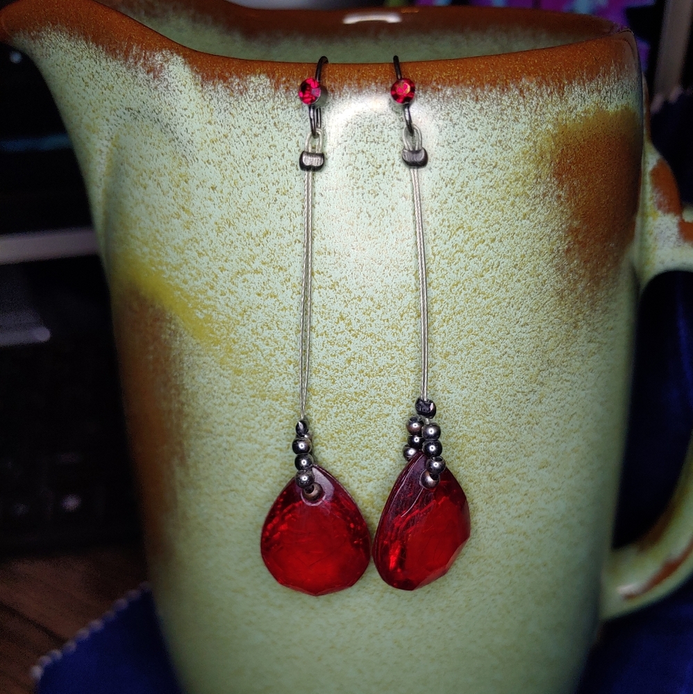 Red and Grey Charming Charlie Drop Earrings - Picture 1 of 2